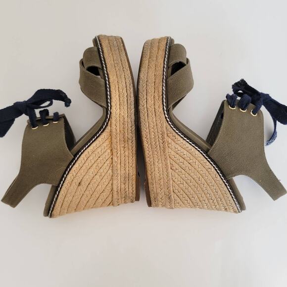 Tory Burch Lace Up Espadrille Wedge Sandals Olive Green Platform Women 9 - Picture 5 of 11